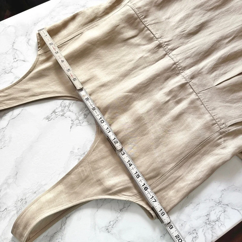 Banana Republic Gold Shimmer Tan Linen Sleeveless Tie Waist Jumpsuit Size Small